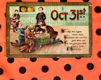 Antique Halloween Postcard  Bobbing for Apples Early 1900s Gottschalk