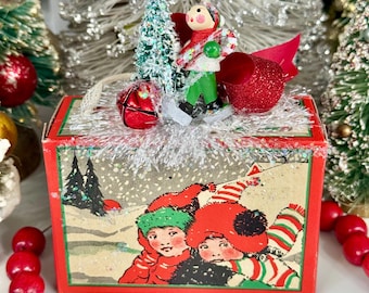 Vintage Christmas Cookie Treat Box 1930s Ornament Decoration Decor
