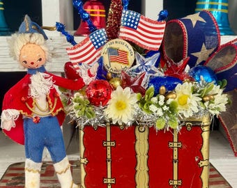 Vintage Tea Chest Tin Fourth of July Patriotic Decoration