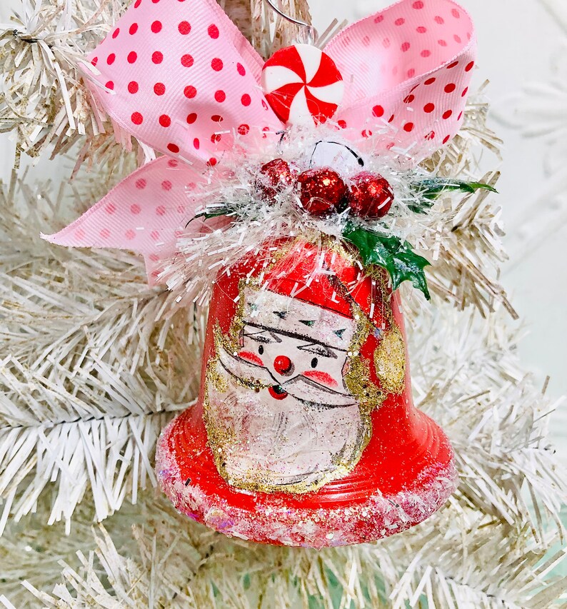 Christmas Ornament Vintage Red Bell Santa Etsy