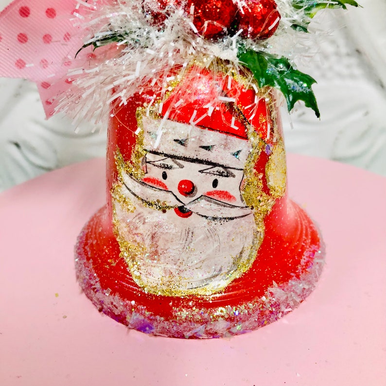 Christmas Ornament Vintage Red Bell Santa Etsy