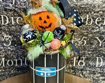 Halloween Thermos Arrangement Vintage Jackie-o-lantern