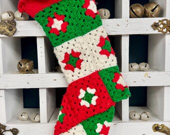 Granny Square Christmas Stocking Vintage Kitschy Grannycore Cottagecore