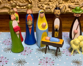 Vintage Nativity Set Wooden Soviet Zone Germany Original Box