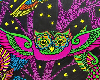 Orlando Macbeth Night Owls 1969 Third Eye Vintage Poster Psychedelic Black Light