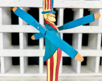 Vintage Uncle Sam Whirligig Handmade Folk Yard Art Garden Americana Patriotic