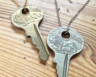 Salvaged Asylum Vintage Master Lock Lion Key Necklace (one) pick a key style