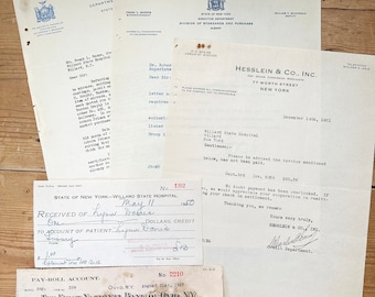 Willard State Hospital, New York, paperwork & letterhead ephemera lot 1920s-1950s
