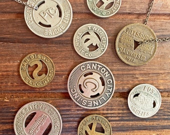 Vintage Authentic Transportation Token Necklace, choose from 25 locations