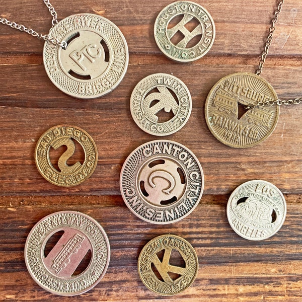 Vintage Authentic Transportation Token Necklace, choose from 25 locations