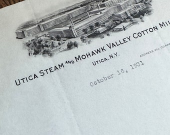 1931 Utica Steam Mohawk Valley Cotton Mill letterhead to Willard State Hospital