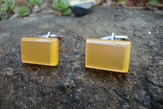 Yellow Lucite Cuff Links - Collectors Cuff Links -