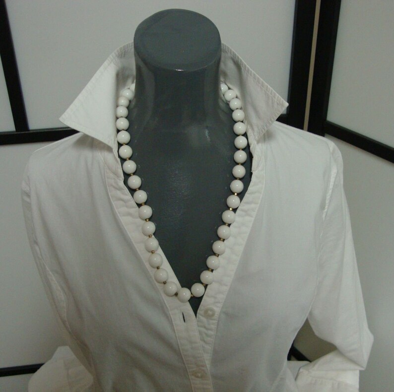 Trifari Beaded Necklace Crown Trifari White and Gold Bead Necklace Trifari White Bead Necklace