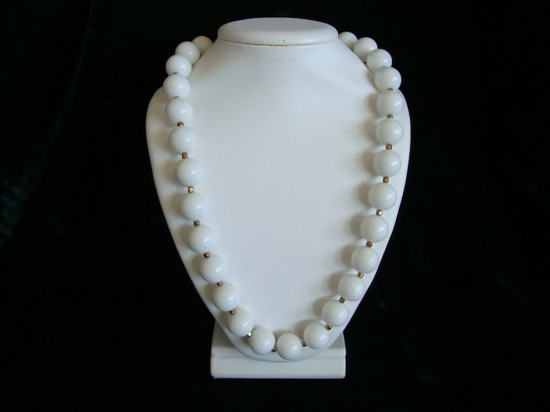 Trifari Beaded Necklace Crown Trifari White and Gold Bead Necklace Trifari White Bead Necklace