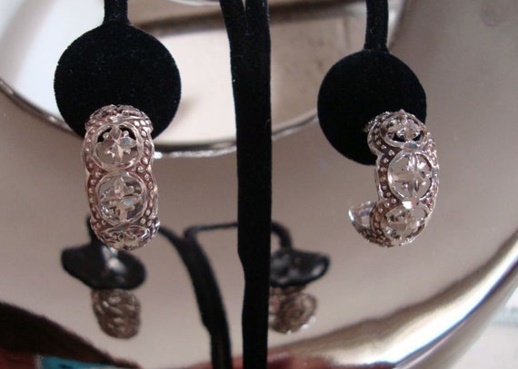 Sterling Half Hoop Earring - Filigree Half Hoop Ea