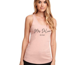 Custom Mrs Tank, Wedding Date Shirt, Bachelorette Party, Bridal Party Shirts Tees, Bridesmaid Gifts, Tanks,Getting Ready Bridesmaid Apparel