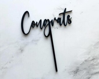 Congrats Cake Topper: Laser Cut Wood, Party Decoration