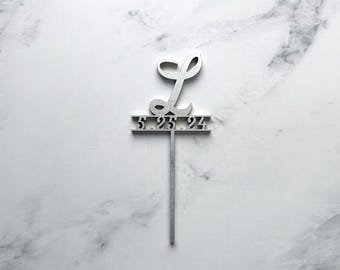 Custom Laser Cut Wedding Cake Topper: Last Name, Date, Mr & Mrs