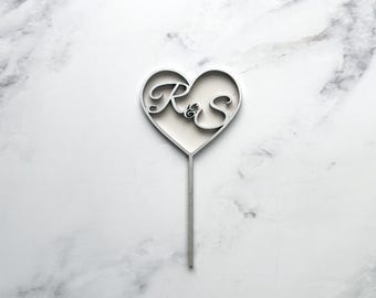 Custom Laser Cut Wedding Cake Topper: Heart Initials