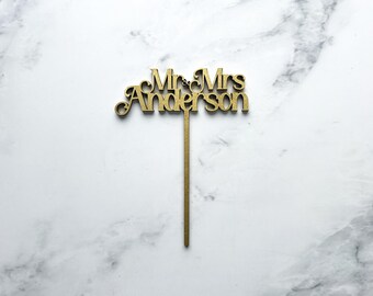 Custom Mr & Mrs Last Name Wedding Cake Topper: Laser Cut Wood