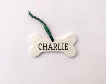 Personalized Ceramic Dog Bone Ornament – Calligraphy Pet Name