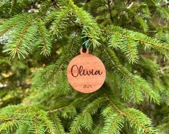Engraved Wooden Christmas Tree Ornament: Newlywed Gift