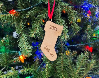 Stocking Name Ornament, Engraved Kid, New Baby, Custom