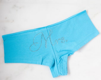 Mrs Rhinestone Undies, newly wed underwear, Bridal shortie, Bride , boyshort, Wedding Lingerie, Bridal Shower Gift, Honeymoon, Engagement