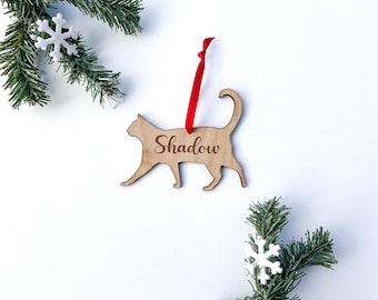 Engraved Cat Wooden Ornament - Custom Pet, New Kitten