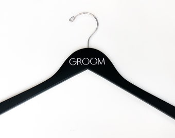 Groom Hanger, Black Hanger, Gift for Him, Wedding Gift, Engagement Gift, Engraved Dress Hangers, Wedding Hanger, Best Man, Groomsman