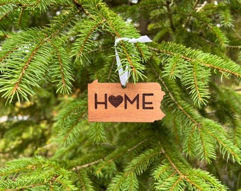 Engraved Pennsylvania State Ornament: Wooden Home State Gift, Custom