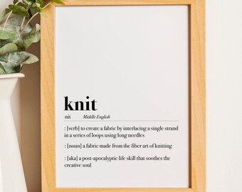 Knitting is a Life Skill, Definition Print, Funny Craft Hobby Room, Home Wall Decor, Typography Illustration, Minimalist Poster, Digital Art