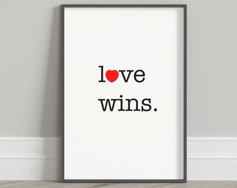 Love Wins | Red Heart | Home Wall Decor, Hand Drawn Printable Art, Minimalist Poster Artwork | Neutral Light Aesthetic | Simplistic Poster