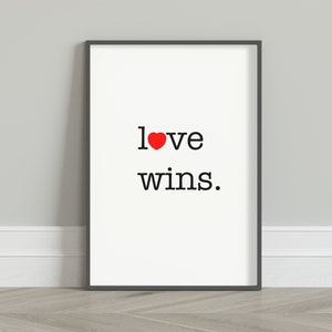 Love Wins Red Heart Home Wall Decor, Hand Drawn Printable Art, Minimalist Poster Artwork Neutral Light Aesthetic Simplistic Poster image 1