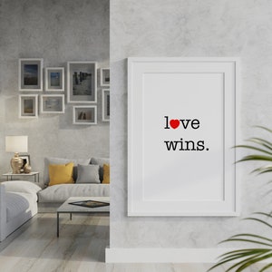 Love Wins Red Heart Home Wall Decor, Hand Drawn Printable Art, Minimalist Poster Artwork Neutral Light Aesthetic Simplistic Poster image 2