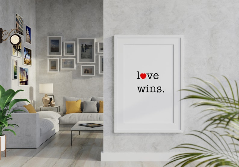 Love Wins Red Heart Home Wall Decor, Hand Drawn Printable Art, Minimalist Poster Artwork Neutral Light Aesthetic Simplistic Poster image 2