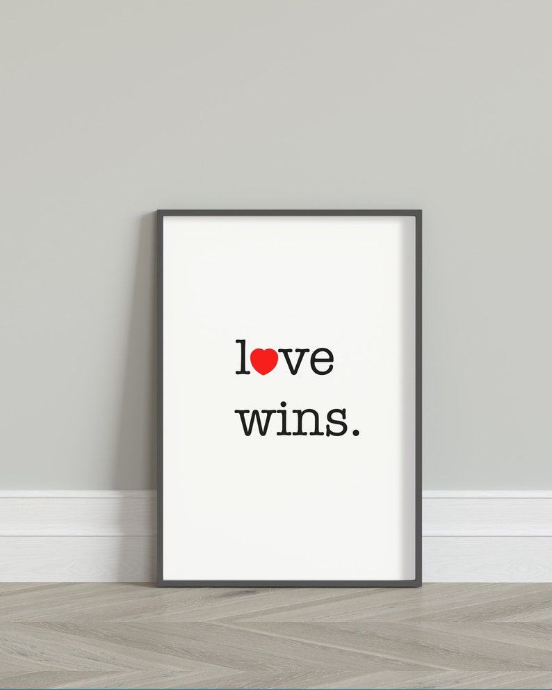 Love Wins Red Heart Home Wall Decor, Hand Drawn Printable Art, Minimalist Poster Artwork Neutral Light Aesthetic Simplistic Poster image 1
