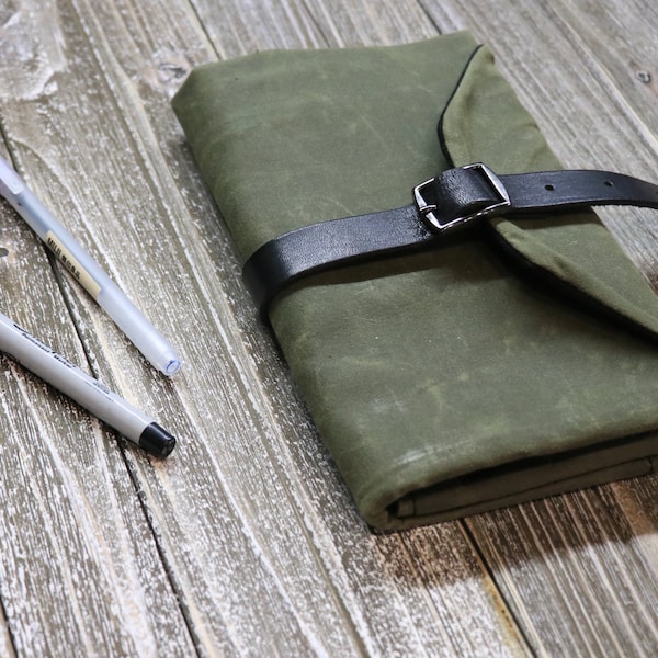 Waxed Canvas Tool Roll, Artist Roll, Knitting case, Roll Up Pencil Case, Gift for Him, Artist Gift, Artist pouch