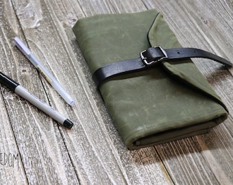 Estuche enrollable para herramientas de lienzo encerado, estuche para artistas, estuche para tejer, estuche enrollable para lápices, regalo para él, regalo para artistas, bolsa para artistas