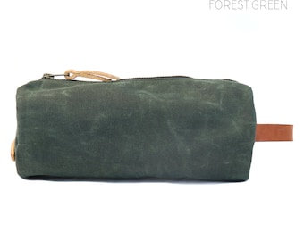 Waxed Canvas Toiletries Bag, Lined Travel Zip Pouch