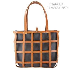 Leather Tote w/ZIPPER, Leather purse, Handmade Leather Bag, Removable Canvas Lining, Shoulder Bag, Leather Cage Tote Bag, Leather Cage Bag