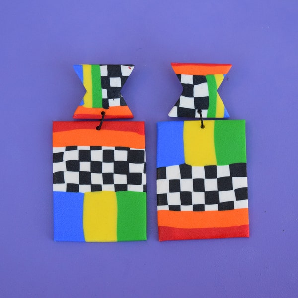 Polymer clay earrings, handmade jewelry, colorful earrings, dangle earrings, geometric earrings, statement earrings, stud earrings