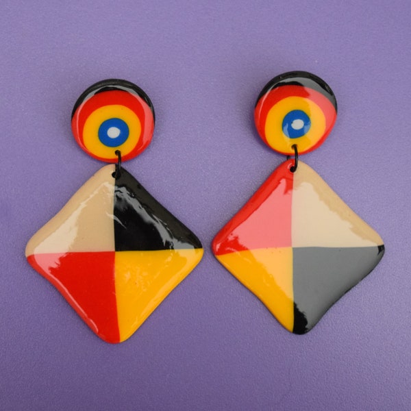 Polymer clay earrings, handmade jewelry, colorful earrings, dangle earrings, geometric earrings, statement earrings, stud earrings