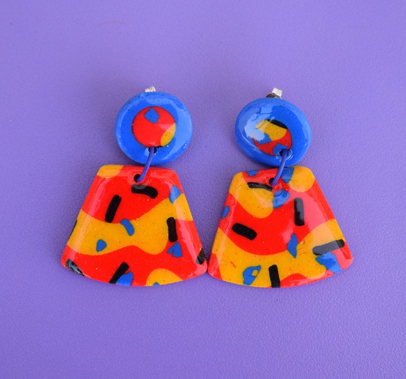Polymer clay earrings, handmade earrings, colorful earrings, dangle earrings, stud earrings, statement earrings, clay earrings, lightweight image 1
