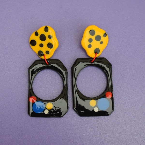 Polymer clay earrings, handmade jewelry, colorful earrings, dangle earrings, geometric earrings, statement earrings, stud earrings