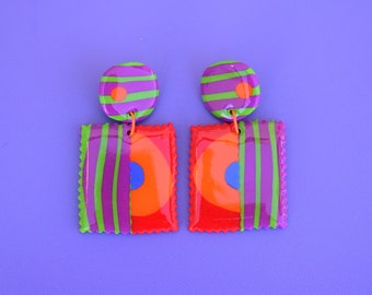 Polymer clay earrings, handmade jewelry, colorful earrings, dangle earrings, geometric earrings, statement earrings