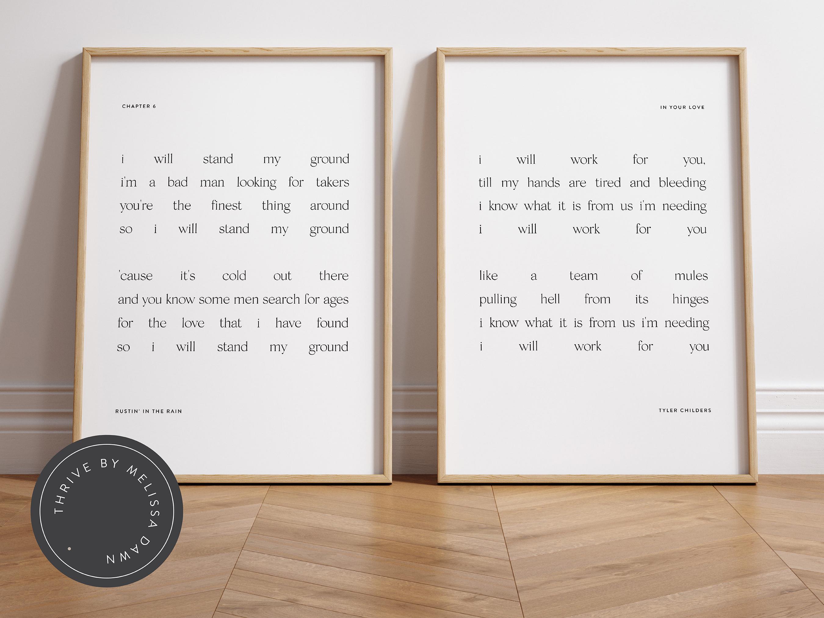 In Your Love Tyler Childers druckbare Wandkunst-Set, Songlyrik-Dekor, inspirierte Poster von Country-Folk, stehe für dich ein, arbeite für dich