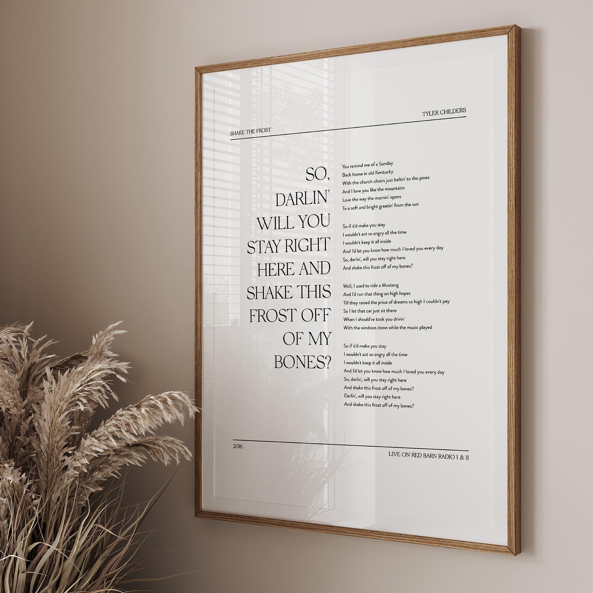 Shake the Frost Tyler Childers printable wall art, song decor, country music poster, you remind me of a Sunday, western folk print, EMD-116