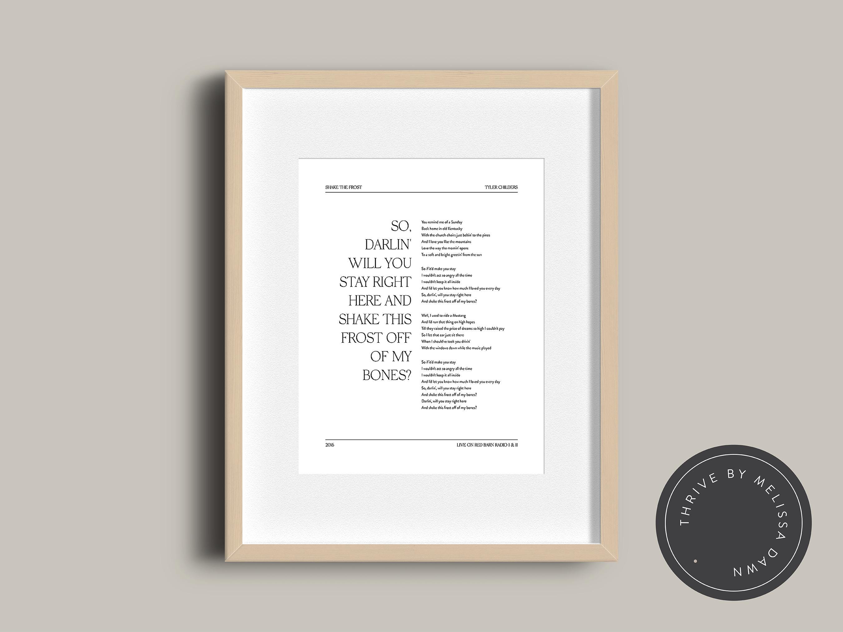 Shake the Frost Tyler Childers Printable Wall Art, Song Lyric Decor