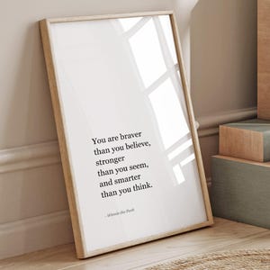 You Are Braver Winnie the Pooh quote printable wall art, boho poster for child room or nursery, baby shower gift, digital download